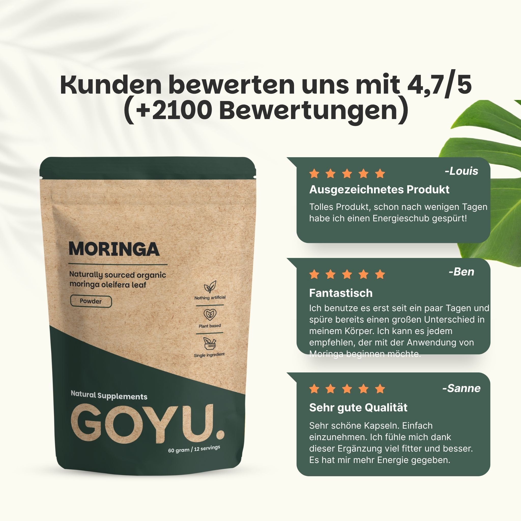 100% natürliches Moringa-Pulver: EU-gekauft, in NL verpackt, 1 Monat Dosen.
