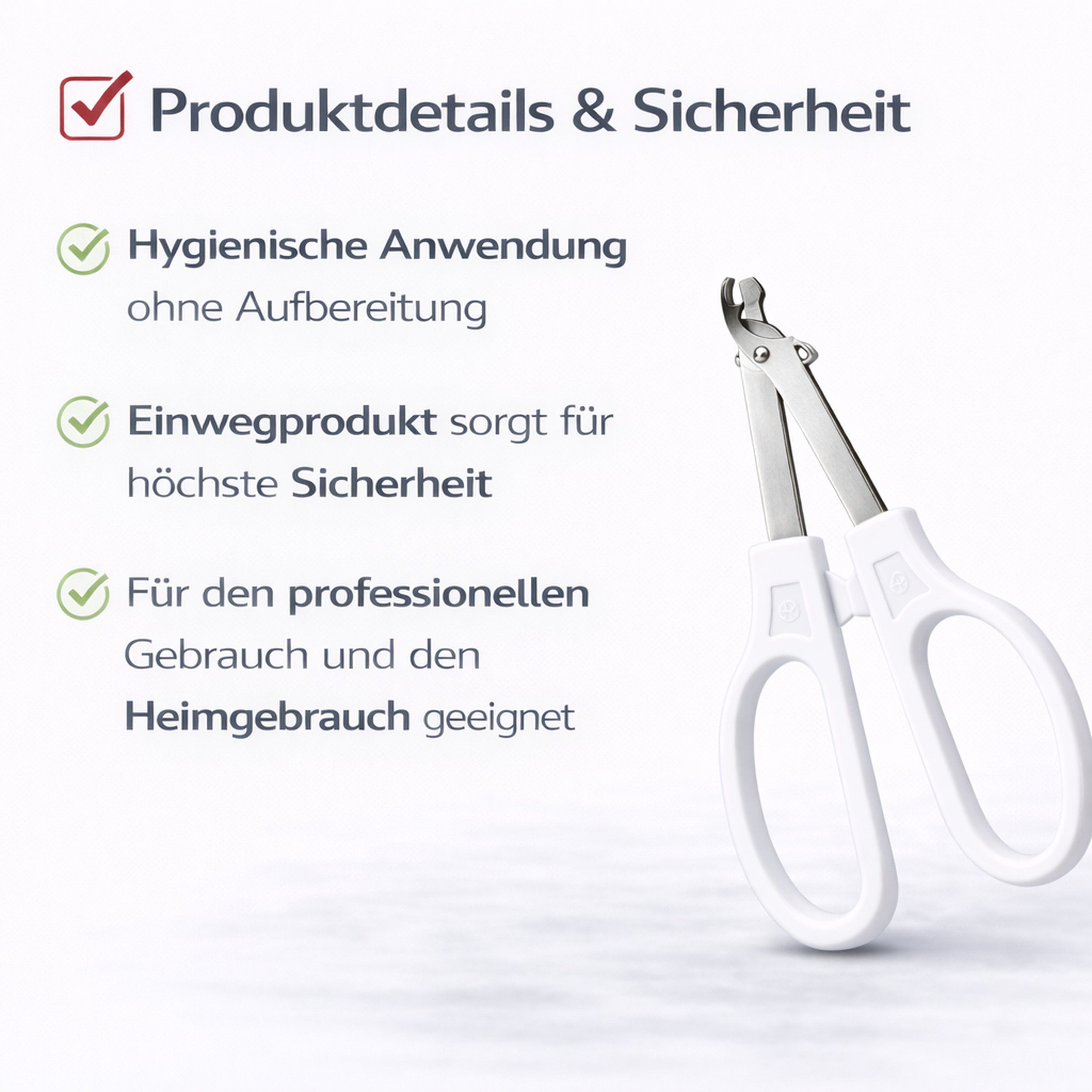 Hautklammerentferner mit weißem Griff. Produktmerkmale: hygienisch, Einweg, für Profis und Heimanwendung.