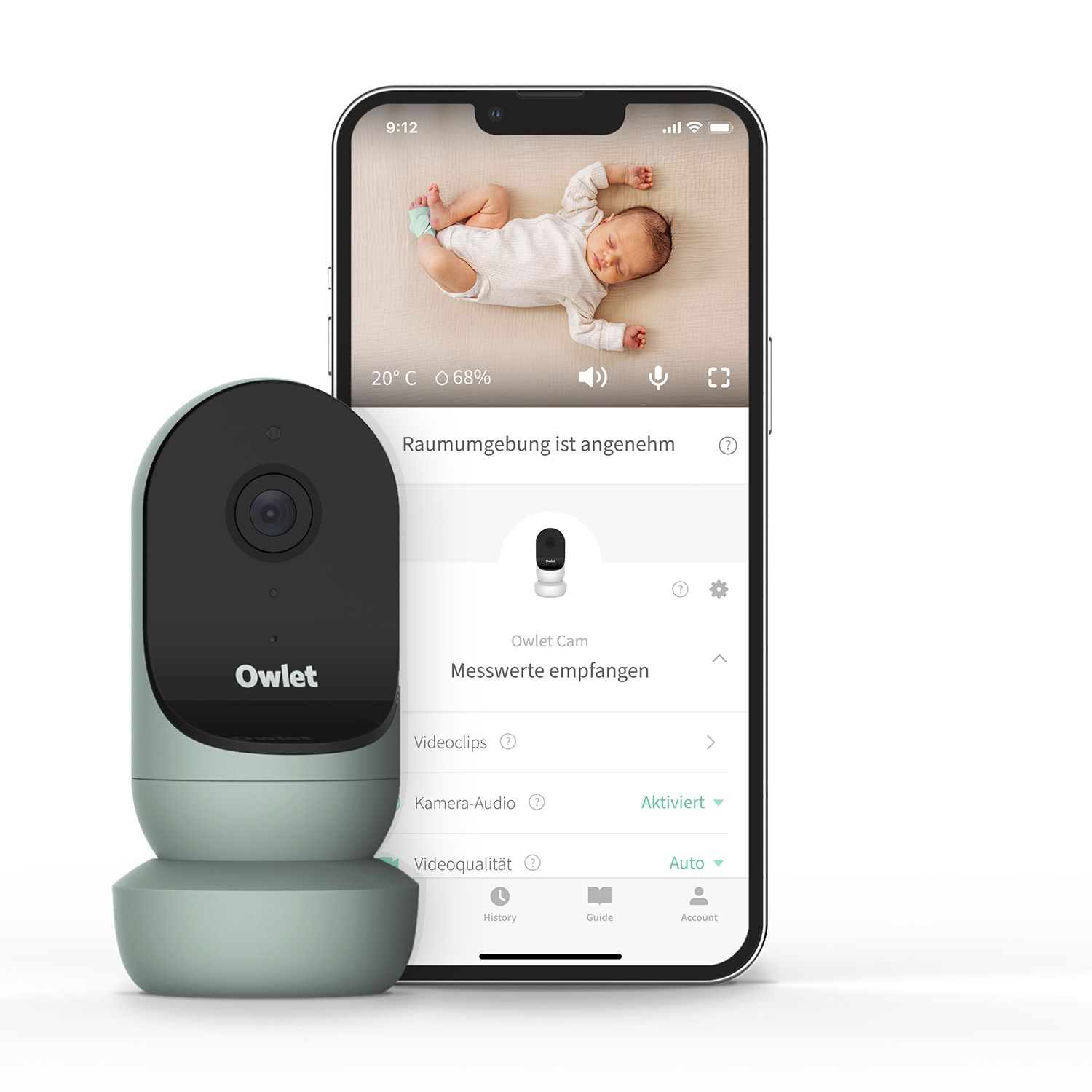 Owlet Babyphone HD Kamera 2: inkl. Raumtemperatur- und Luftfeuchtigkeitsmesser, salbeigrün