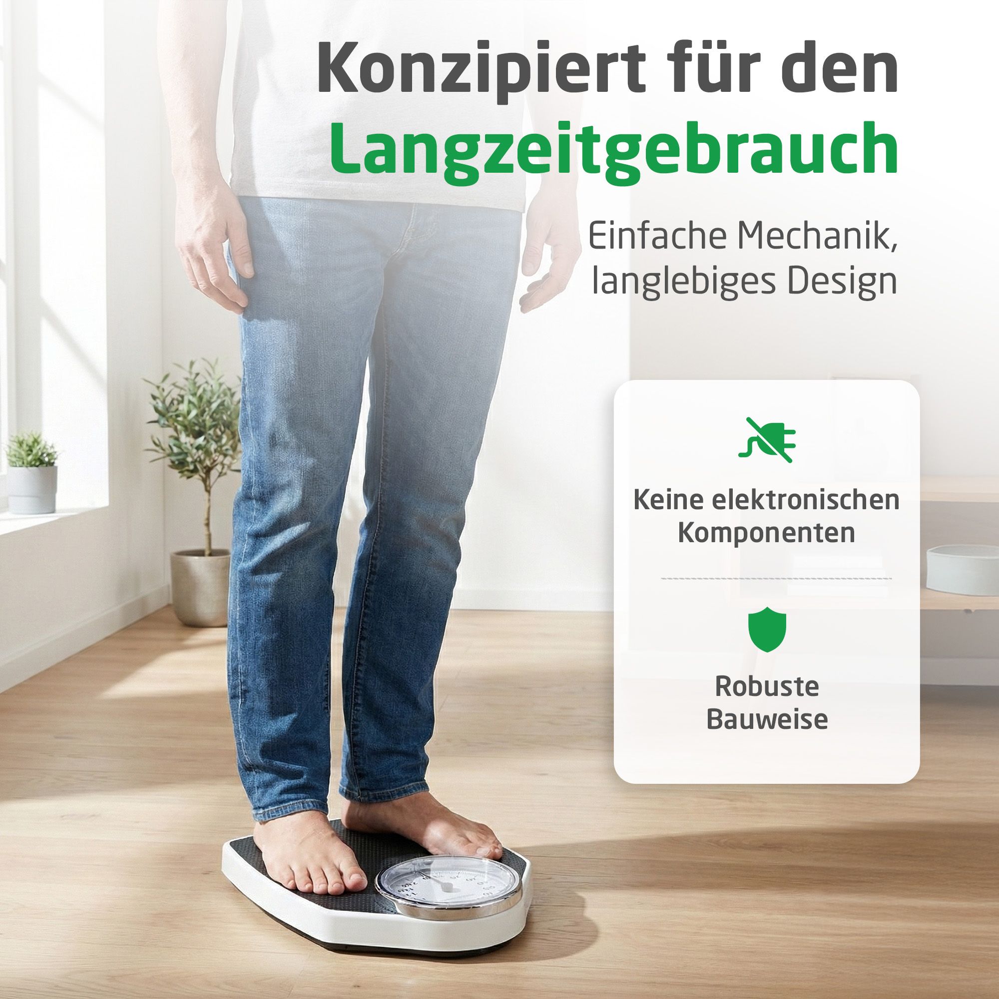 Analoge Personenwaage mit einfacher Mechanik und robuster Bauweise.