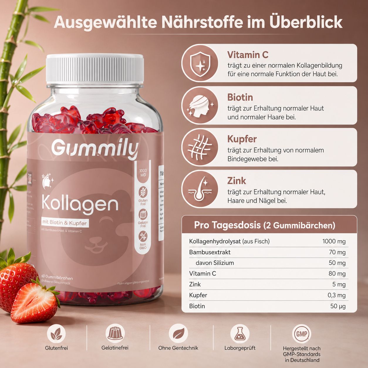 Gummily® Kollagen Gummibärchen mit Biotin & Kupfer - Laborgeprüft - 1-Monats-Vorrat