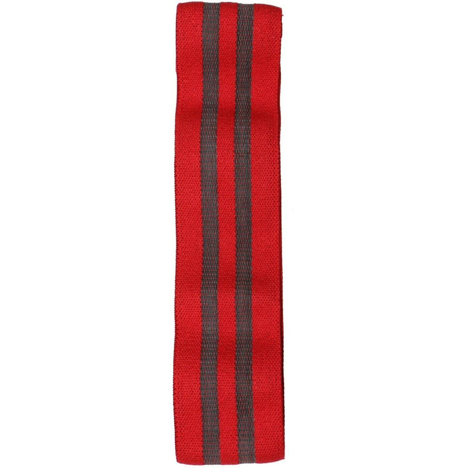Rotes Loop Band mit grauen Streifen. Ausgebreitet.