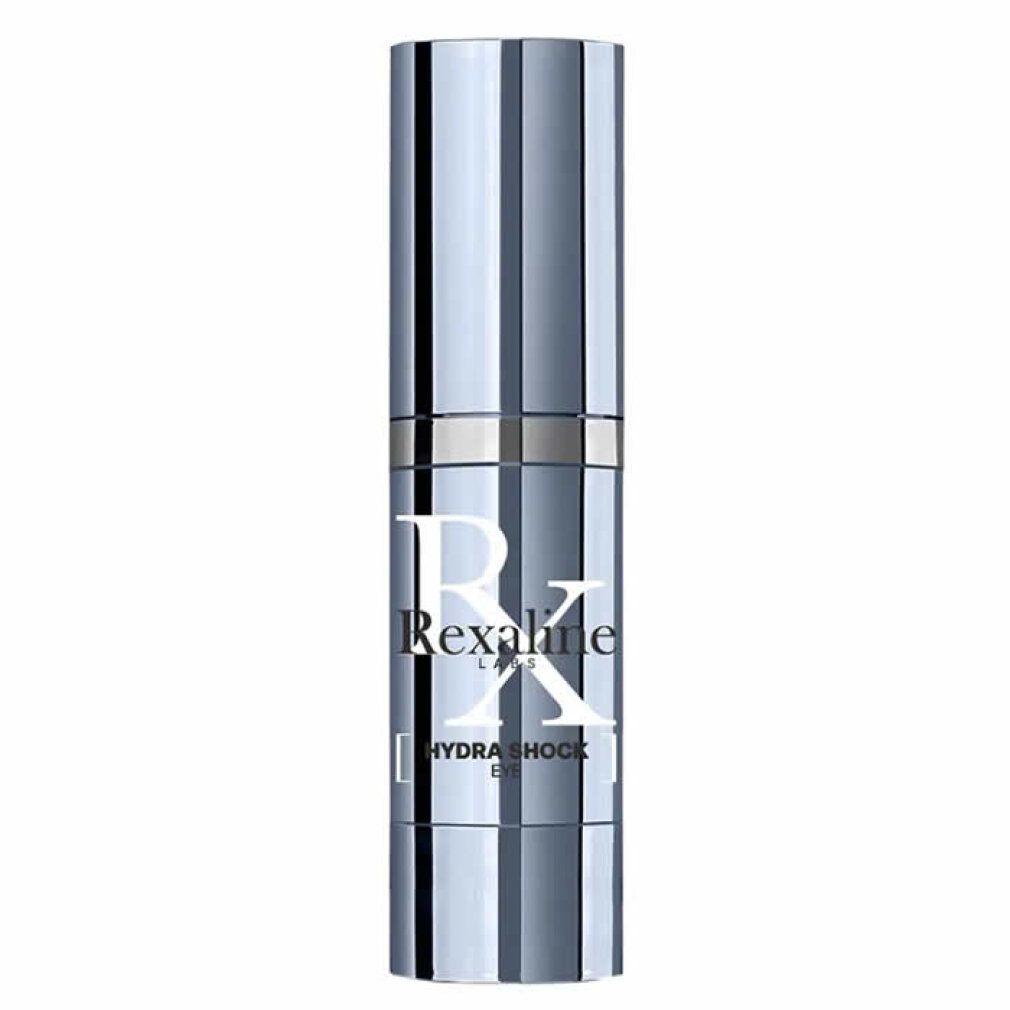 Rexaline Hydra Shock Eye: silberne, glänzende Pumpflasche mit silbernem Deckel.