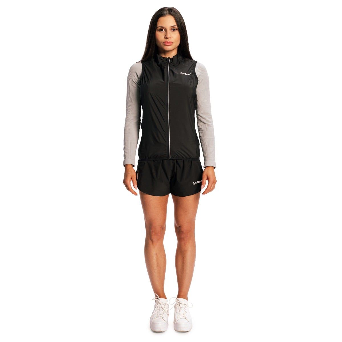 GymBeam Laufweste Damen slim ärmellos mit Reißverschluss in Schwarz