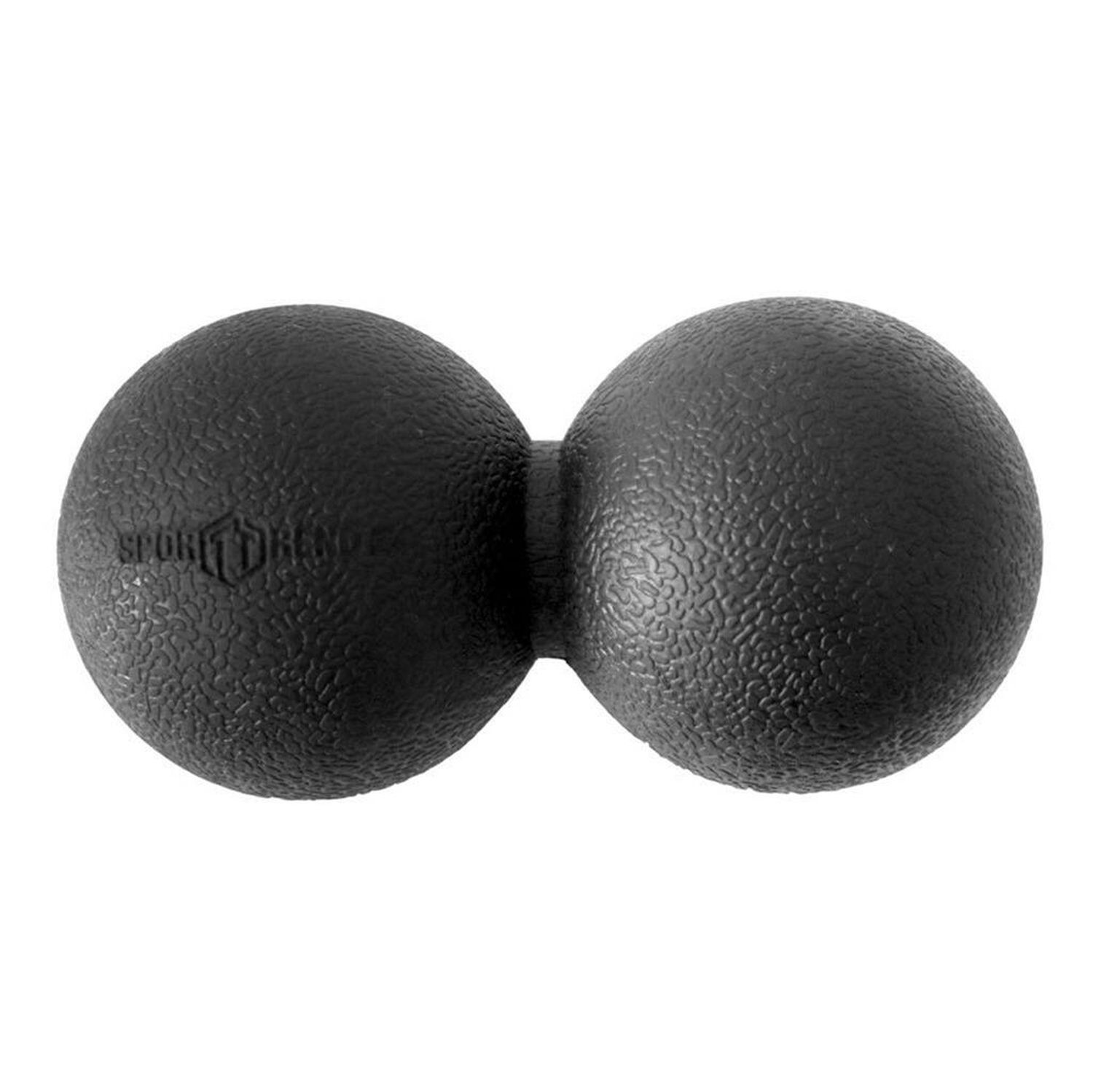 Schwarzer Duo-Faszienball mit Logo. Zwei Kugeln verbunden.