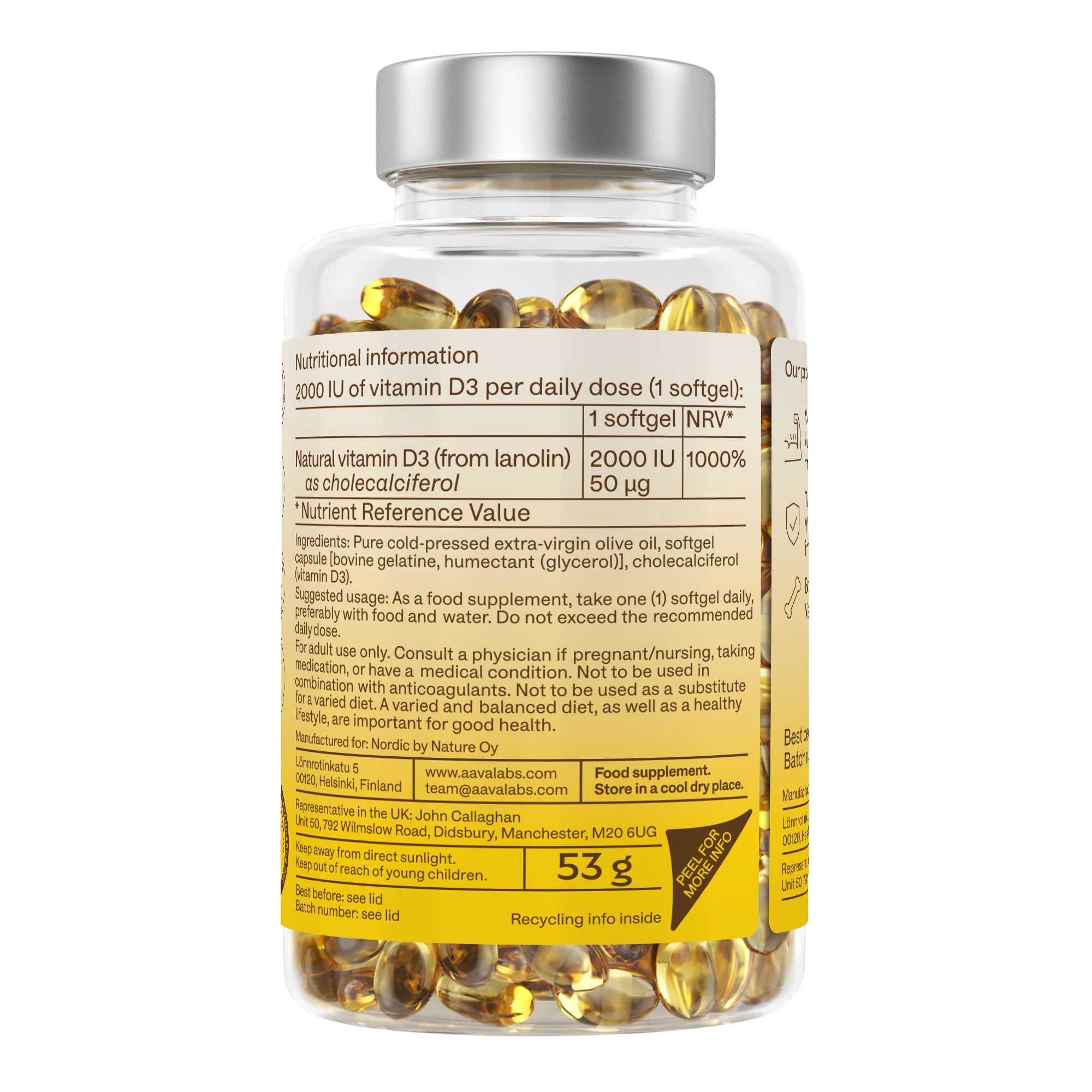 Aavalabs Vitamin D3 2000 IE | Vit d3 für Muskel-, Knochen- & Zahnerhalt | Langzeitvorrat