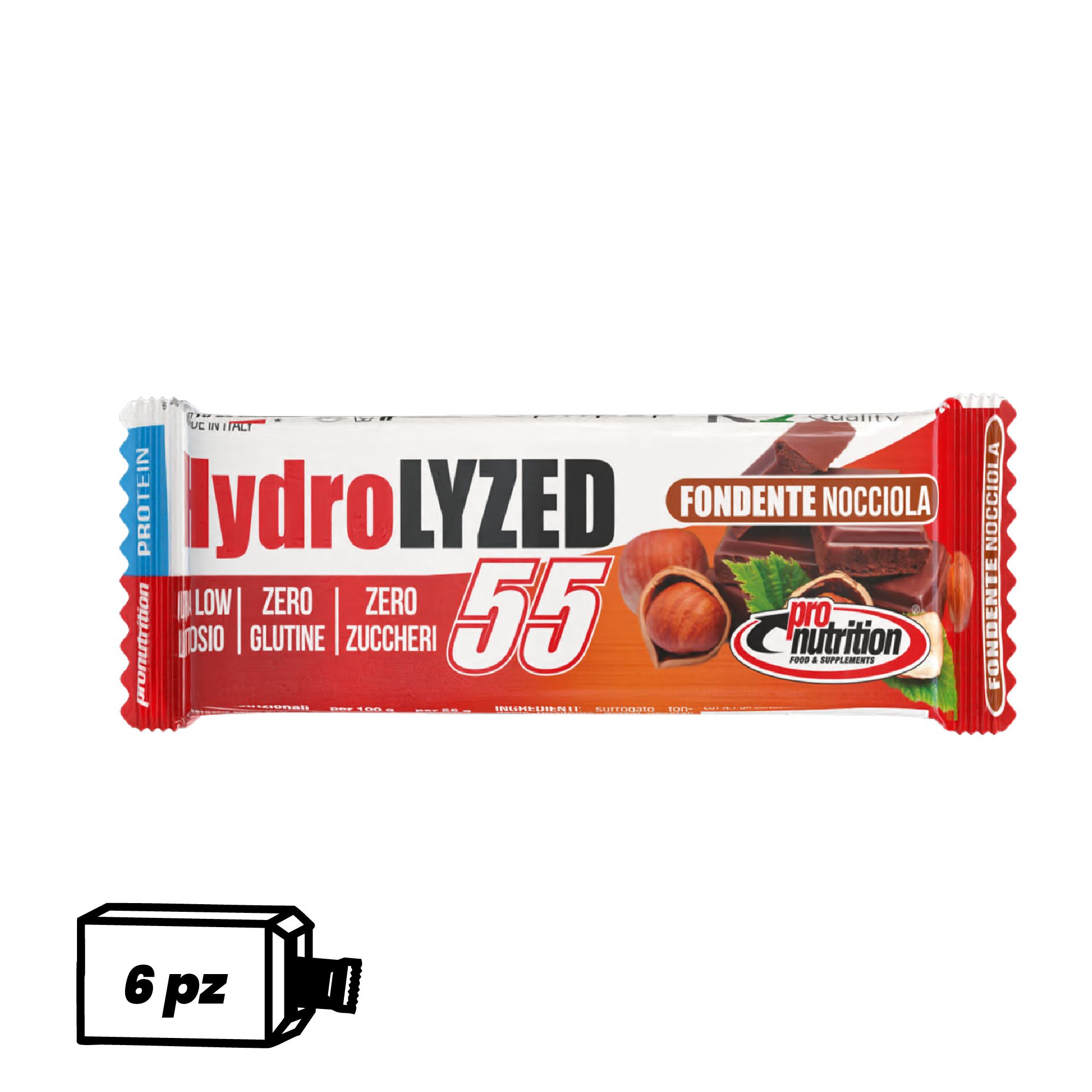 Pronutrition Barretta proteica Hydrolized senza zuccheri (6 x 55 gr, Nocciola)