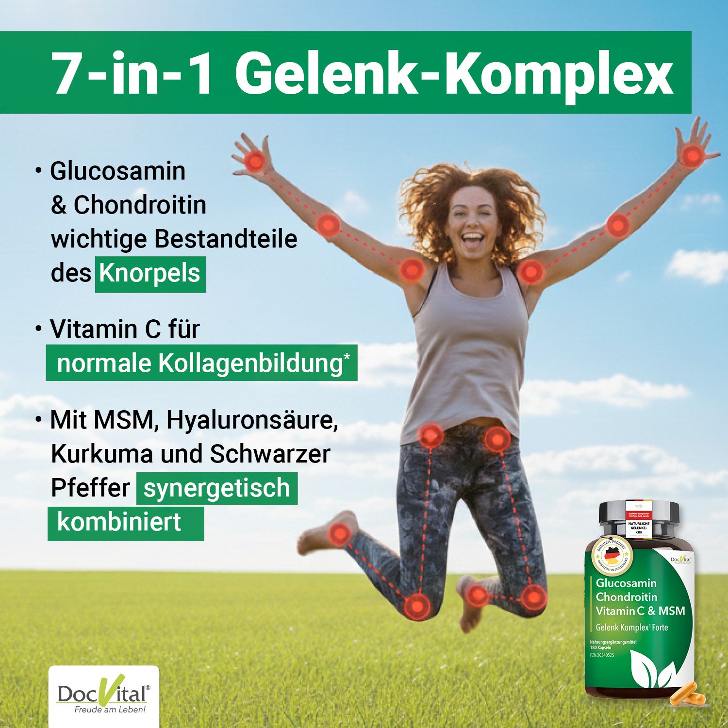 DocVital® Glucosamin Chondroitin MSM Kapseln hochdosiert - Gelenkkapseln mit Kurkuma