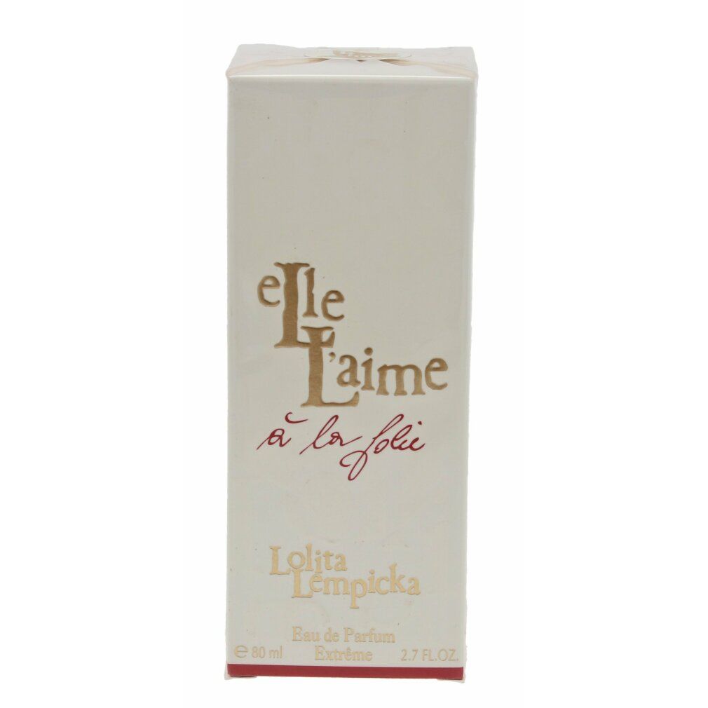 Verpackung von Lolita Lempicka Elle l'Aime à la Folie Eau de Parfum. Weißer Karton mit Schriftzug und Logo.
