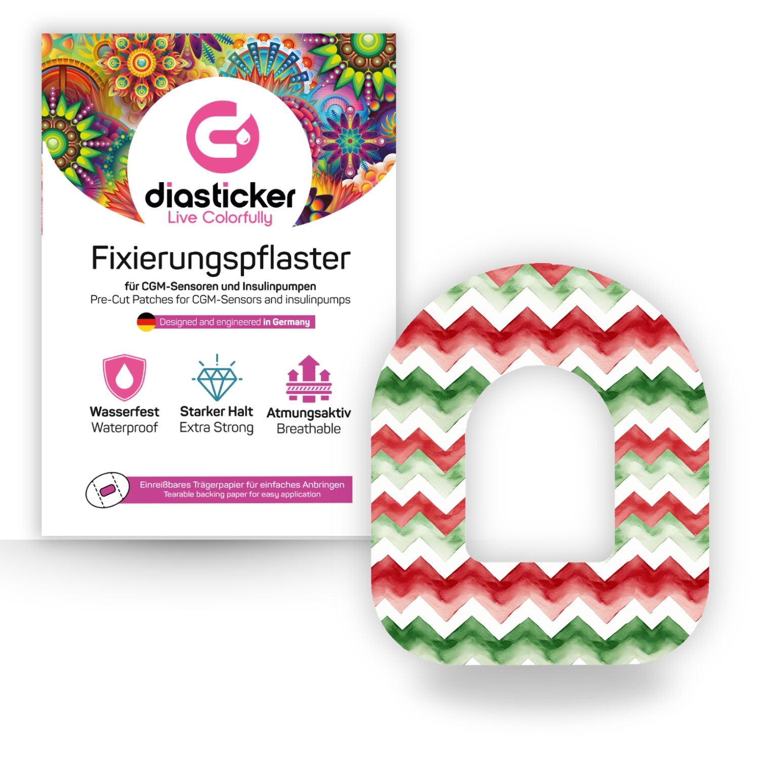 Diasticker® Omnipod Fixiertapes 'Candy Cane' 5 St