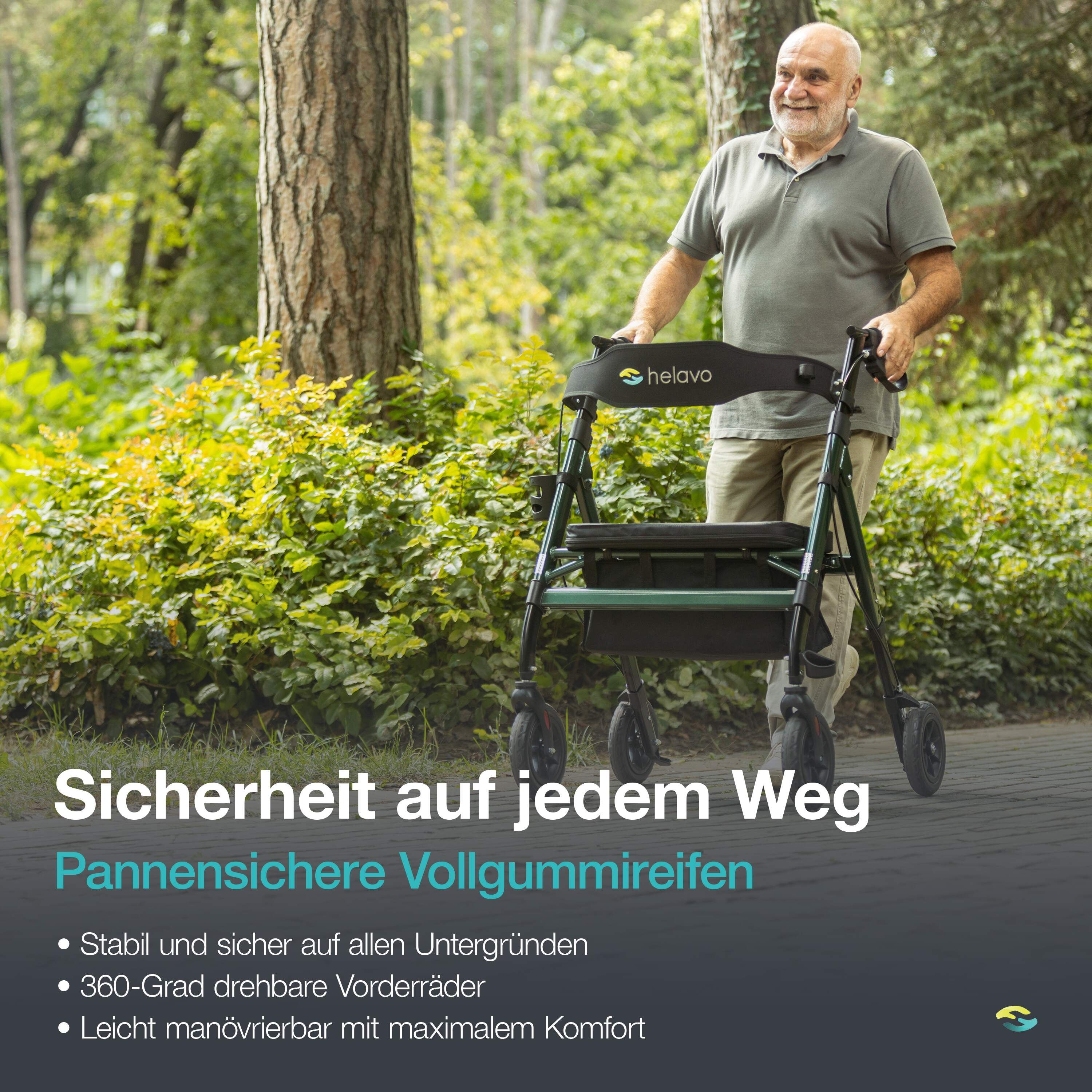 Helavo XXL Schwerlastrollator extra breit faltbar mit Vollgummireifen bis 226kg