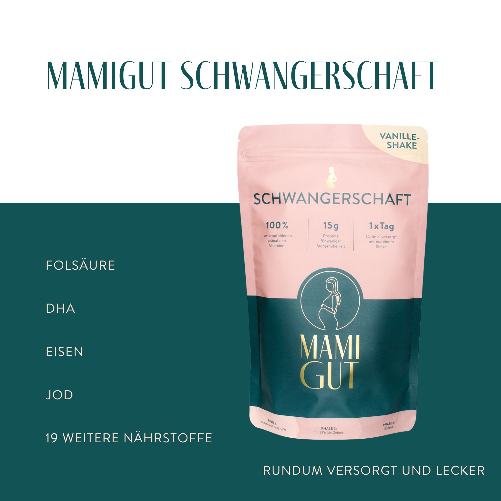 MamiGut Schwangerschaft Monatspaket + Shaker 856 g Set