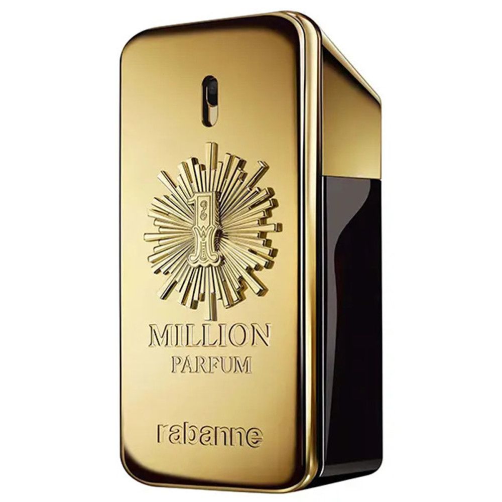 Goldfarbener Flakon. Aufschrift: 1 Million Parfum. Marke: Rabanne. Flakon in Goldbarren-Form.
