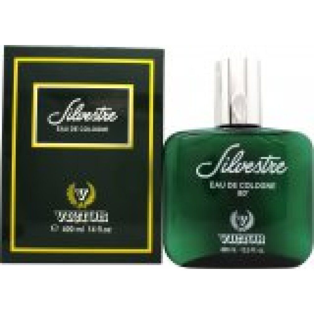 Grüne Flasche und Schachtel. Aufschrift Silvestre Eau de Cologne. Marke Victor. Volumen 200 ml.