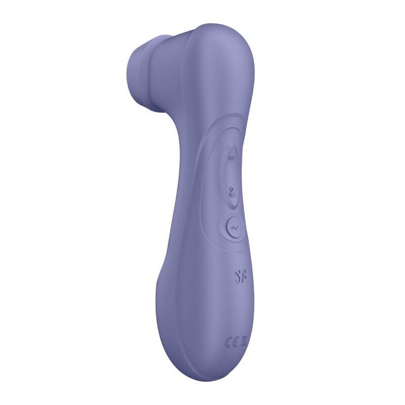 Lila Vibrator. Zwei Knöpfe, abgerundete Form, CE-Zeichen.
