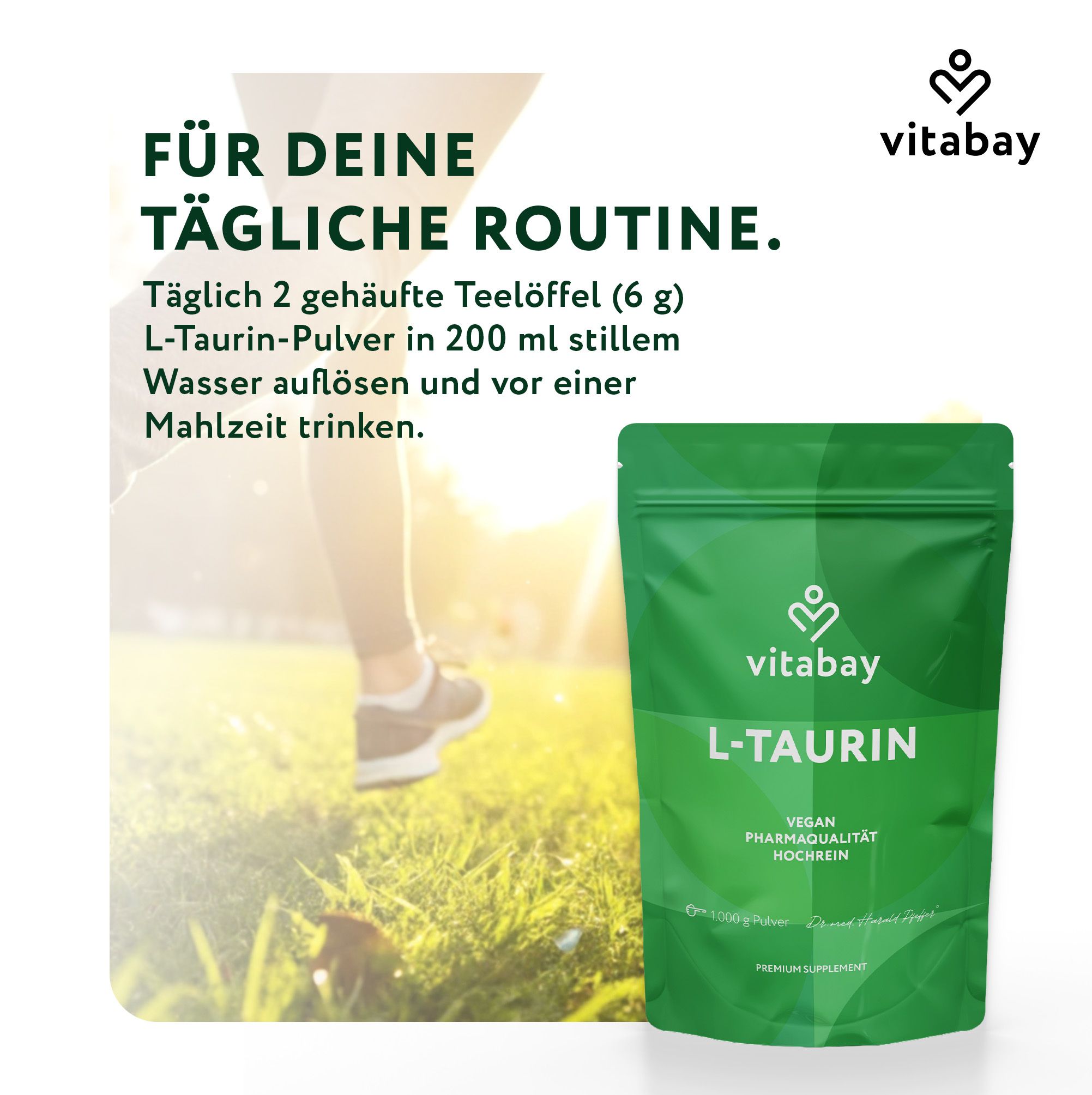 Vitabay L-Taurin Pulver, 1000 g Beutel, vegan, hochrein, GMO-frei.