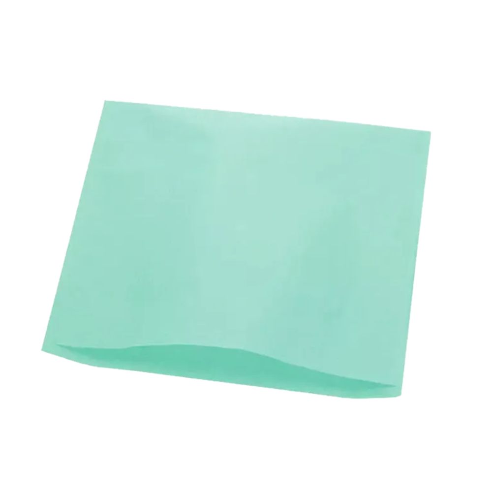 Hellgrünes, rechteckiges Tissue-Papier. Die Kanten sind leicht abgerundet. Das Papier liegt auf weißem Hintergrund.
