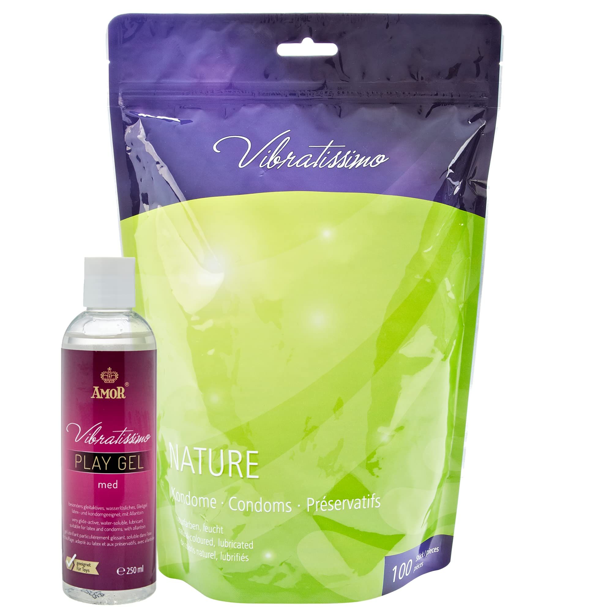 Vibratissimo Kondome Nature + Play Gel Set 100 St