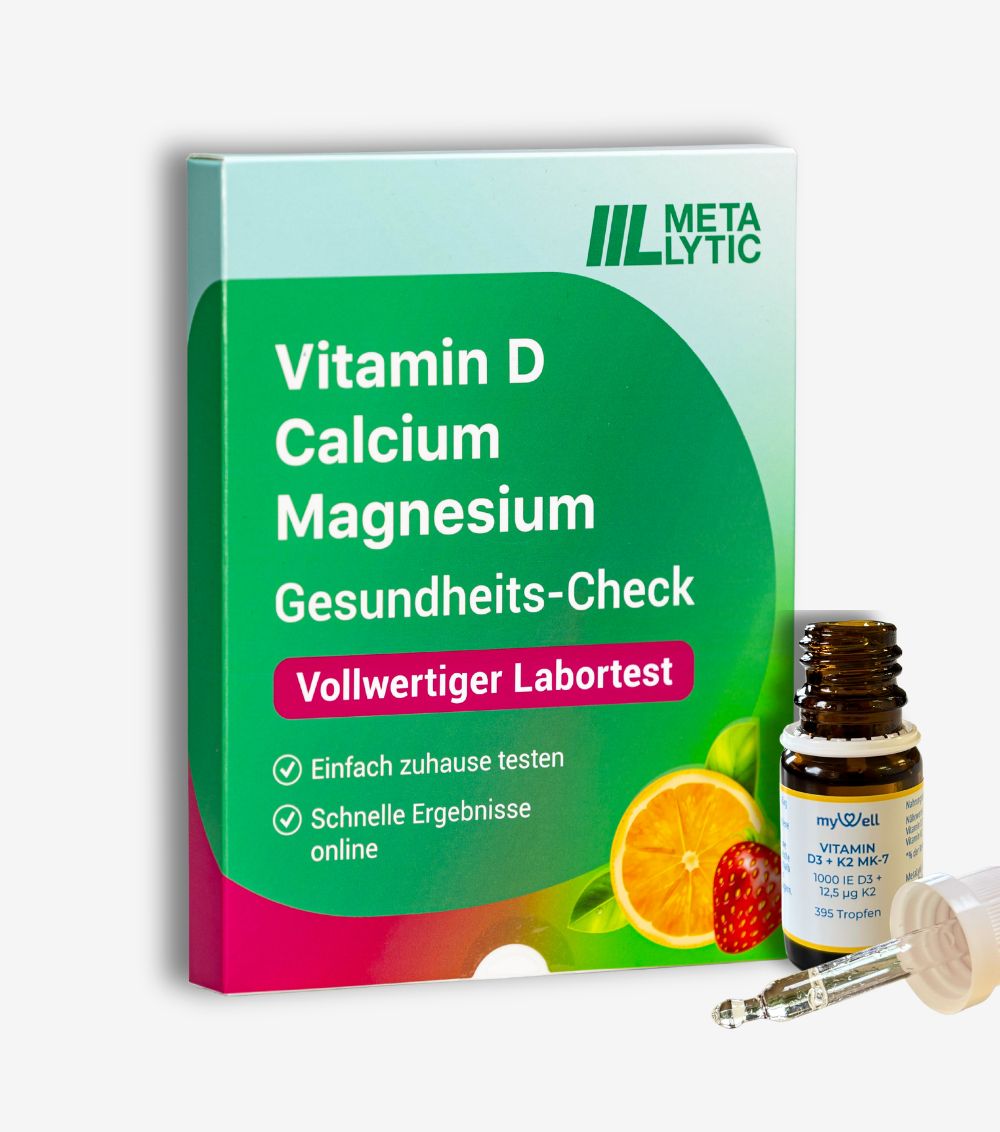 MetaLytic - 2-in-1 Sparset: Vitamin D, Calcium & Magnesium Test + D3 K2 Tropfen (1000 IE) 1 St