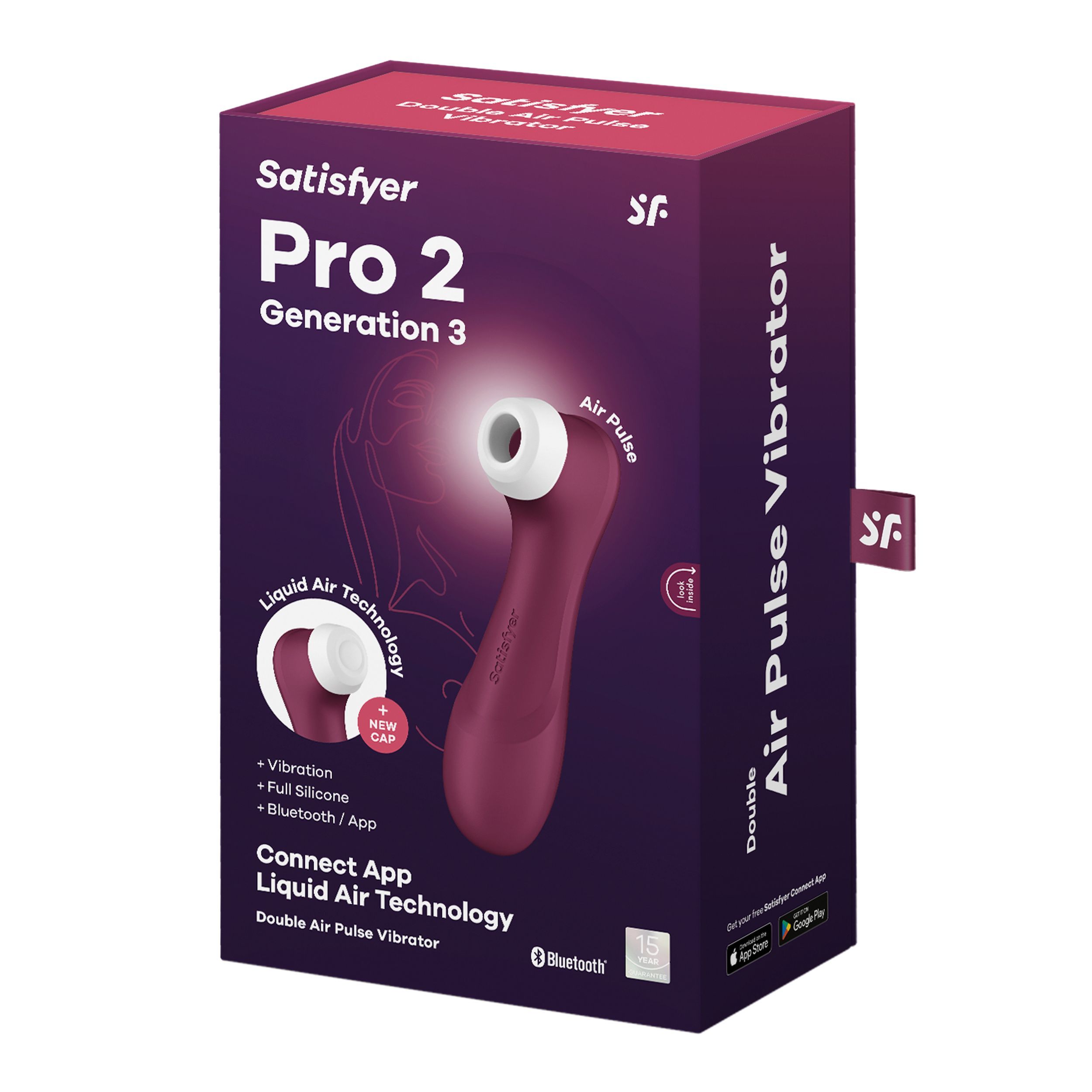 Verpakking voor Satisfyer Pro 2. Productnaam en kenmerken op de verpakking. Merk: Satisfyer.