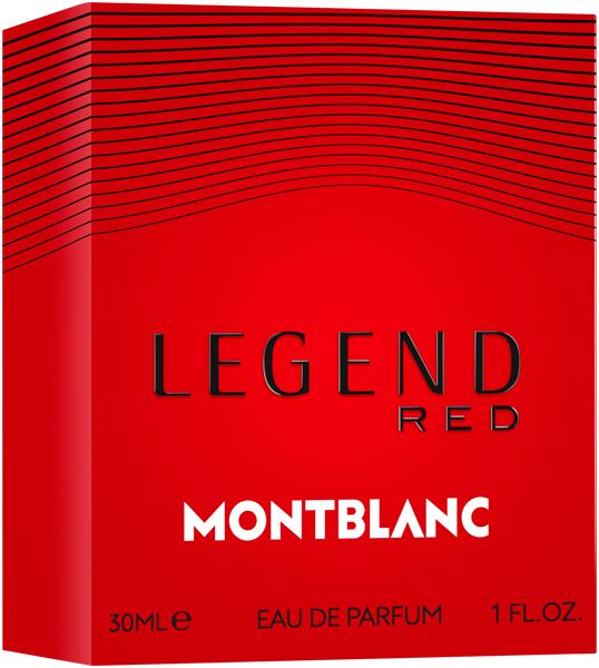Rote Montblanc Legend Red Eau de Parfum Geschenkbox mit schwarzen Linien.