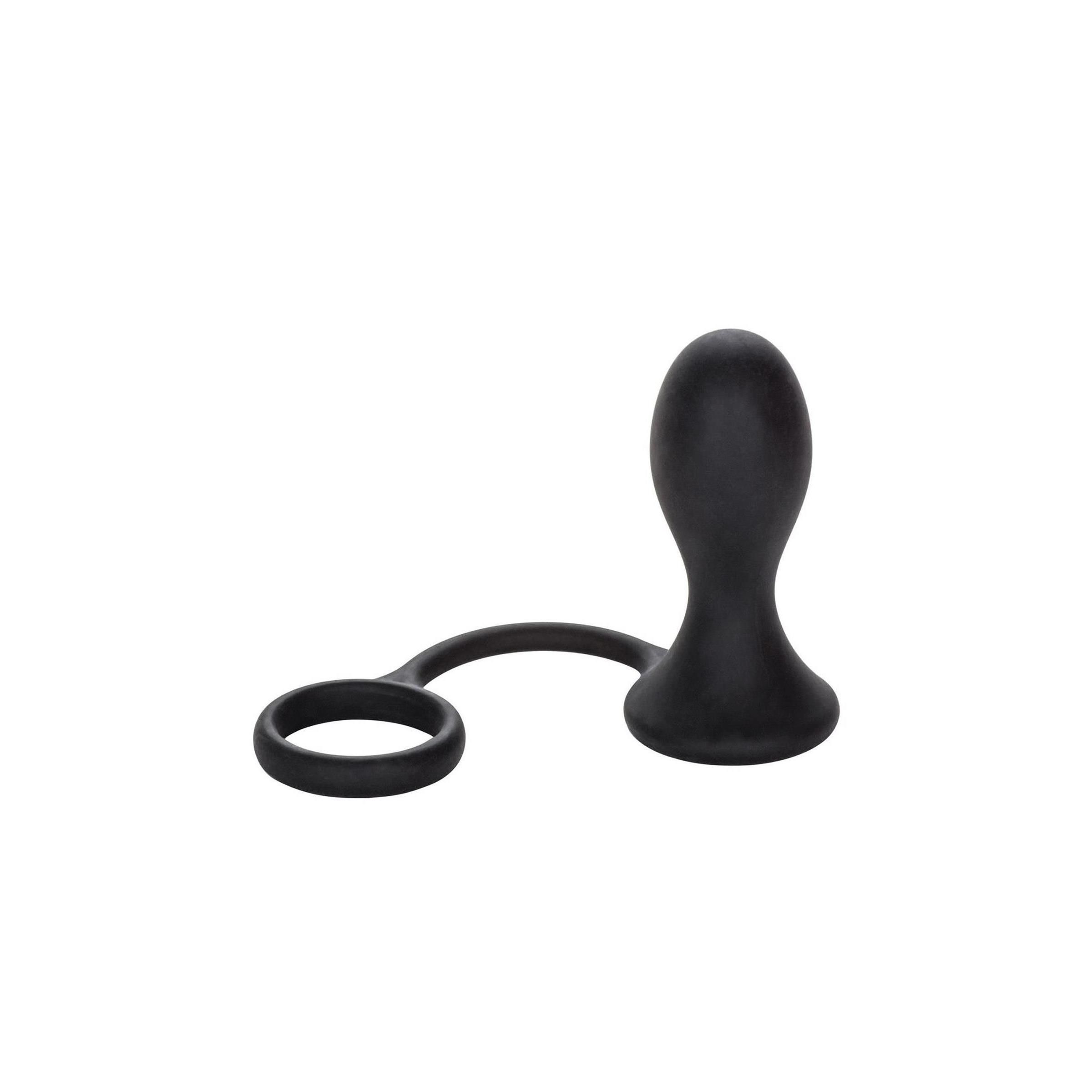 Schwarzer Anus-Plug mit Ring. Glatte Oberfläche. Für den Intimbereich.