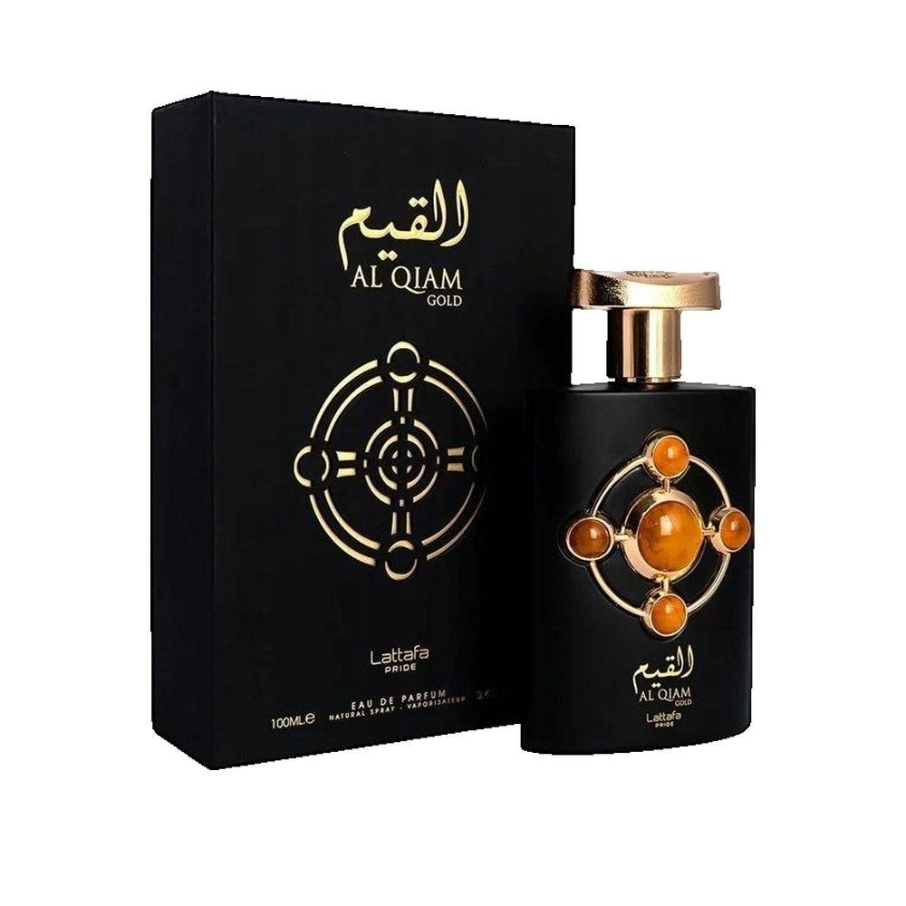 Schwarzer Flakon mit goldfarbenen Verzierungen und Schriftzug. Schwarze Verpackung mit goldenem Logo und Schriftzug.