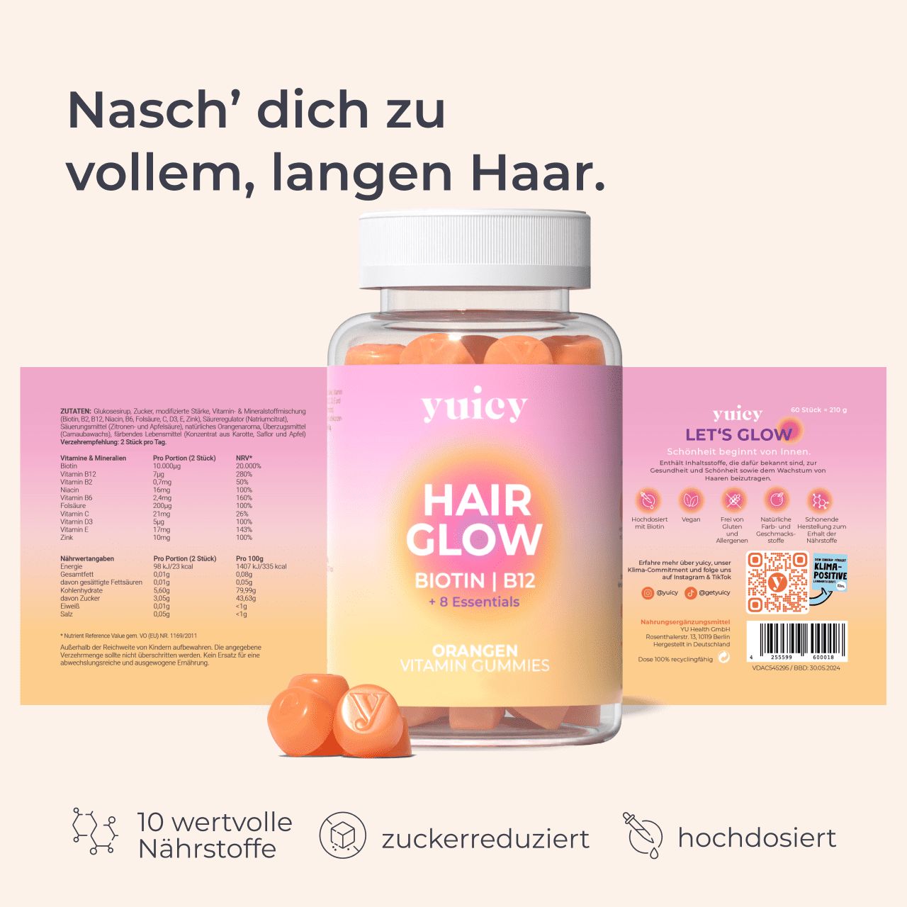 yuicy Hair Glow Biotin Gummies für Haarwachstum