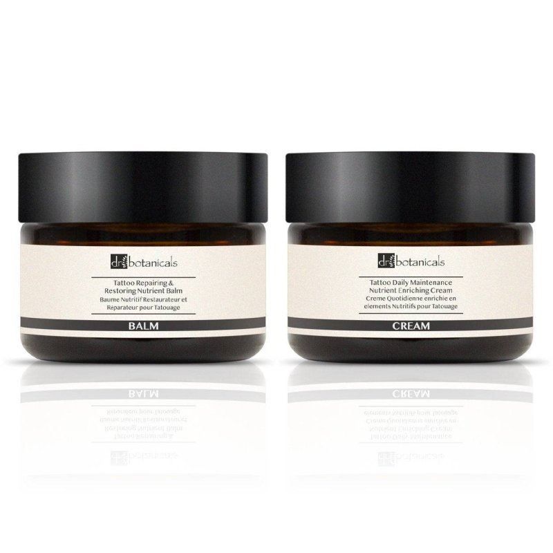 Zwei Dr. Botanicals Tiegel: Tattoo Balm und Tattoo Cream.