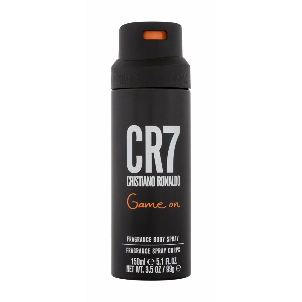 Schwarze Sprühdose mit CR7 Cristiano Ronaldo Game On Aufschrift.