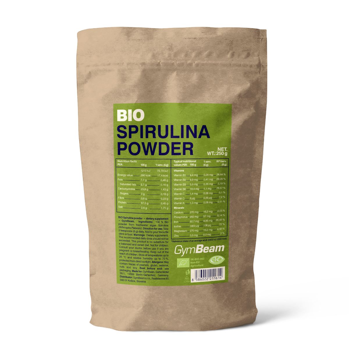 GymBeam BIO Spirulina-Pulver vegan 250 g