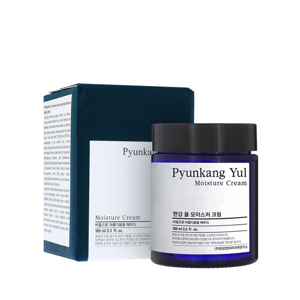 Pyunkang Yul Feuchtigkeitscreme und ihre blaue Verpackungsbox.