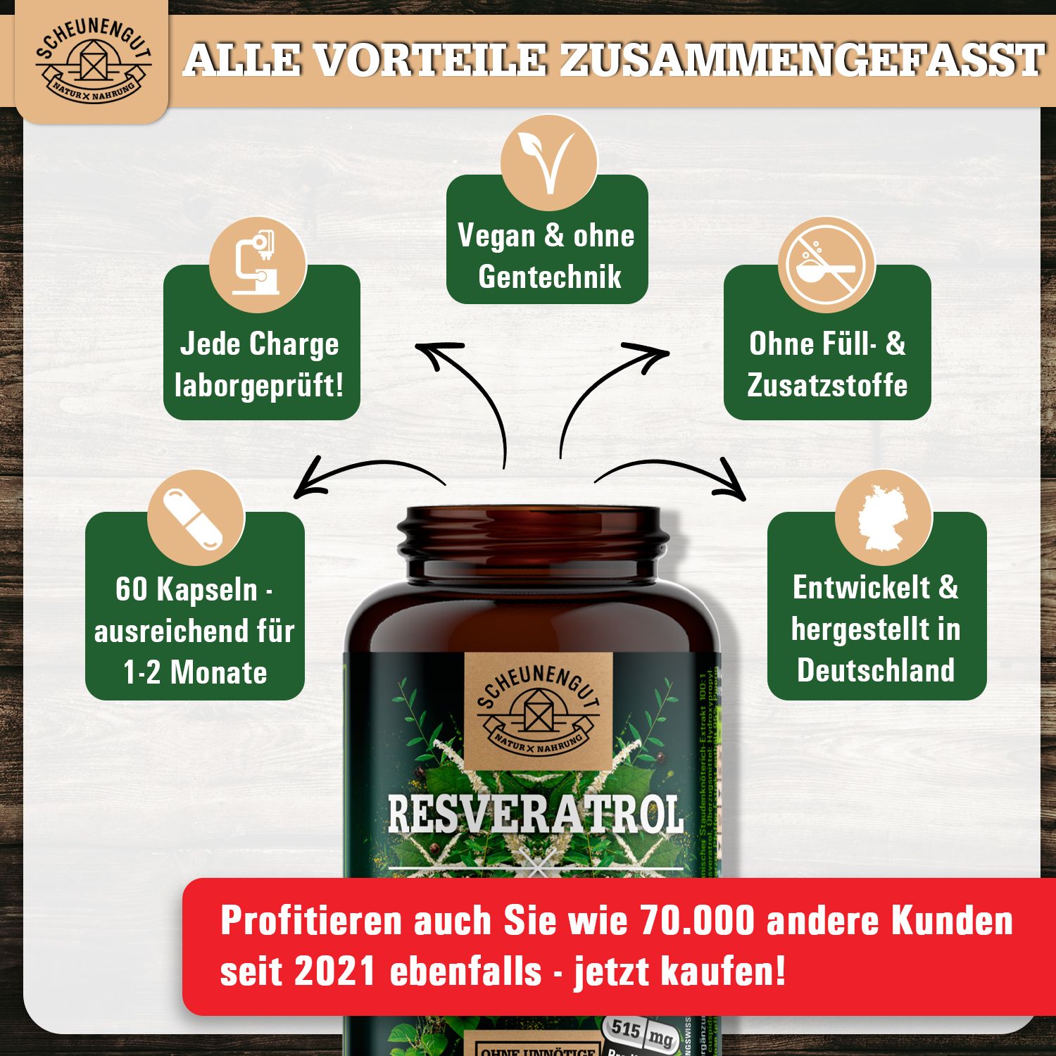 Scheunengut® Resveratrol | Der Original 100:1 Trans-Resveratrol Extrakt optimiert mit Piperin