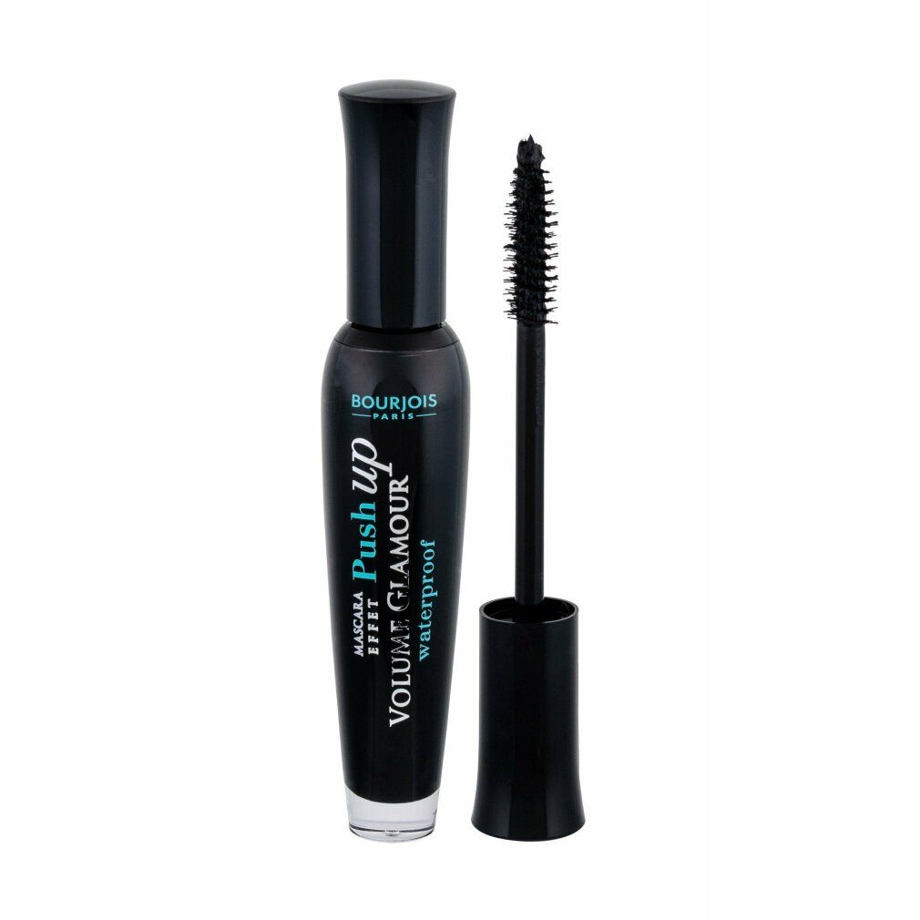 Schwarze Mascara-Tube mit Bürste. Aufschrift: "Bourjois Push up Volume Glamour Waterproof".