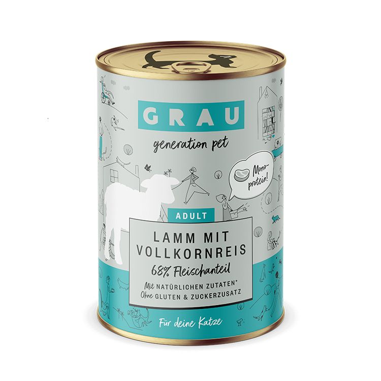Grau Katze Lamm mit Vollkornreis 6x400 g Futter