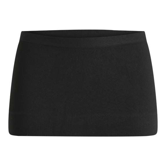 Schwarzer, bandförmiger Bauchgurt. Nahtloses Design. Elastisches Material.