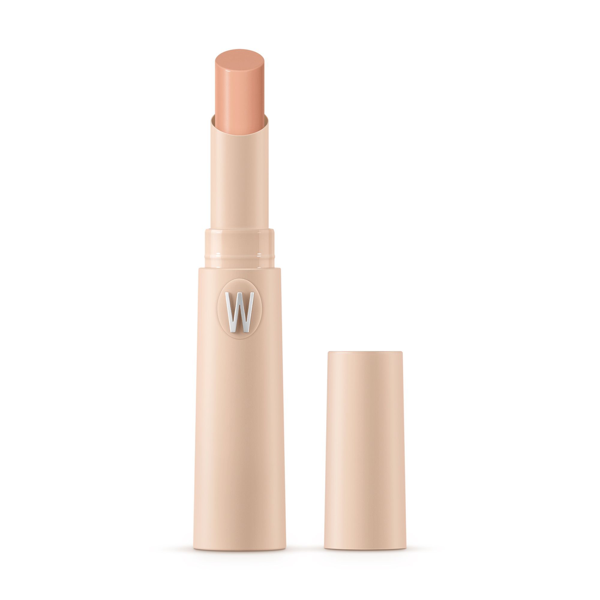 Correttore Radiant Stick di WYCON Cosmetics. Il correttore è confezionato in un involucro beige. Sullo stick è visibile una "W" bianca. Il correttore è di forma cilindrica.