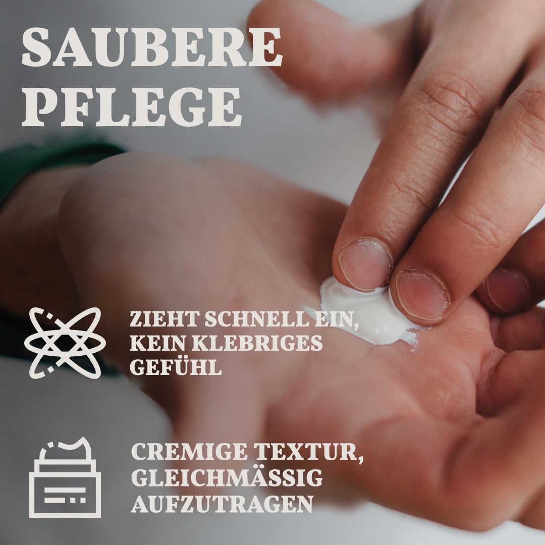Cremige Textur, zieht schnell ein, kein klebriges Gefühl.