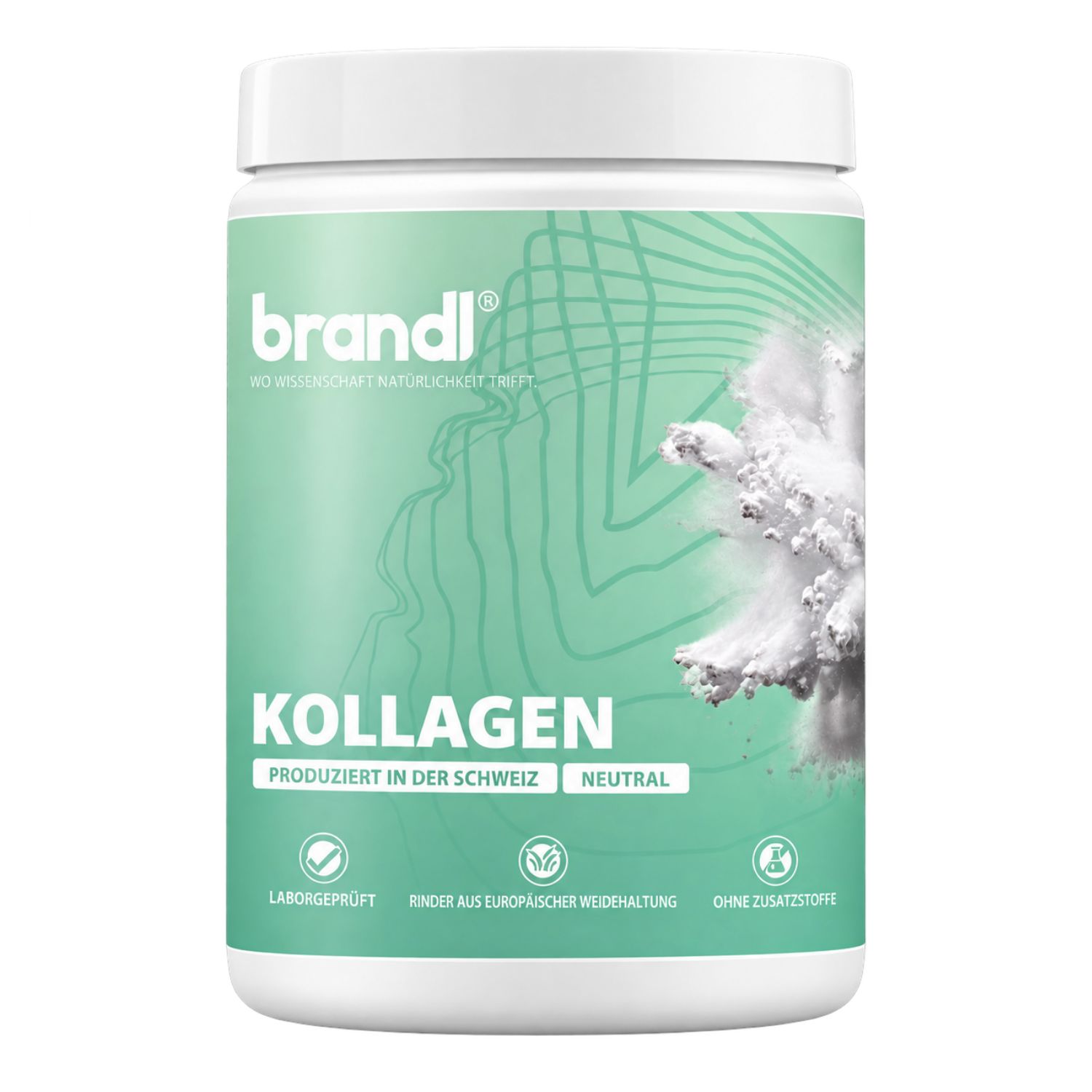 Dose 'Kollagen' von Brandl Nutrition, produziert in der Schweiz.