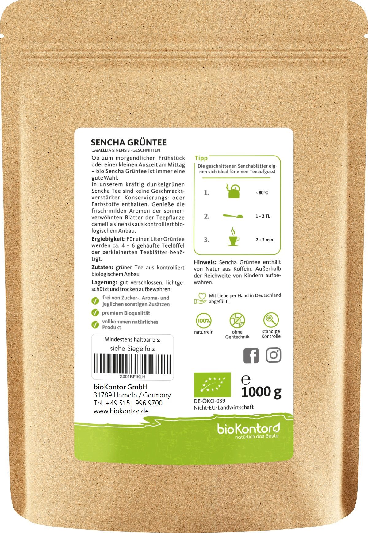 bioKontor Sencha Grüntee 1000 g Tee