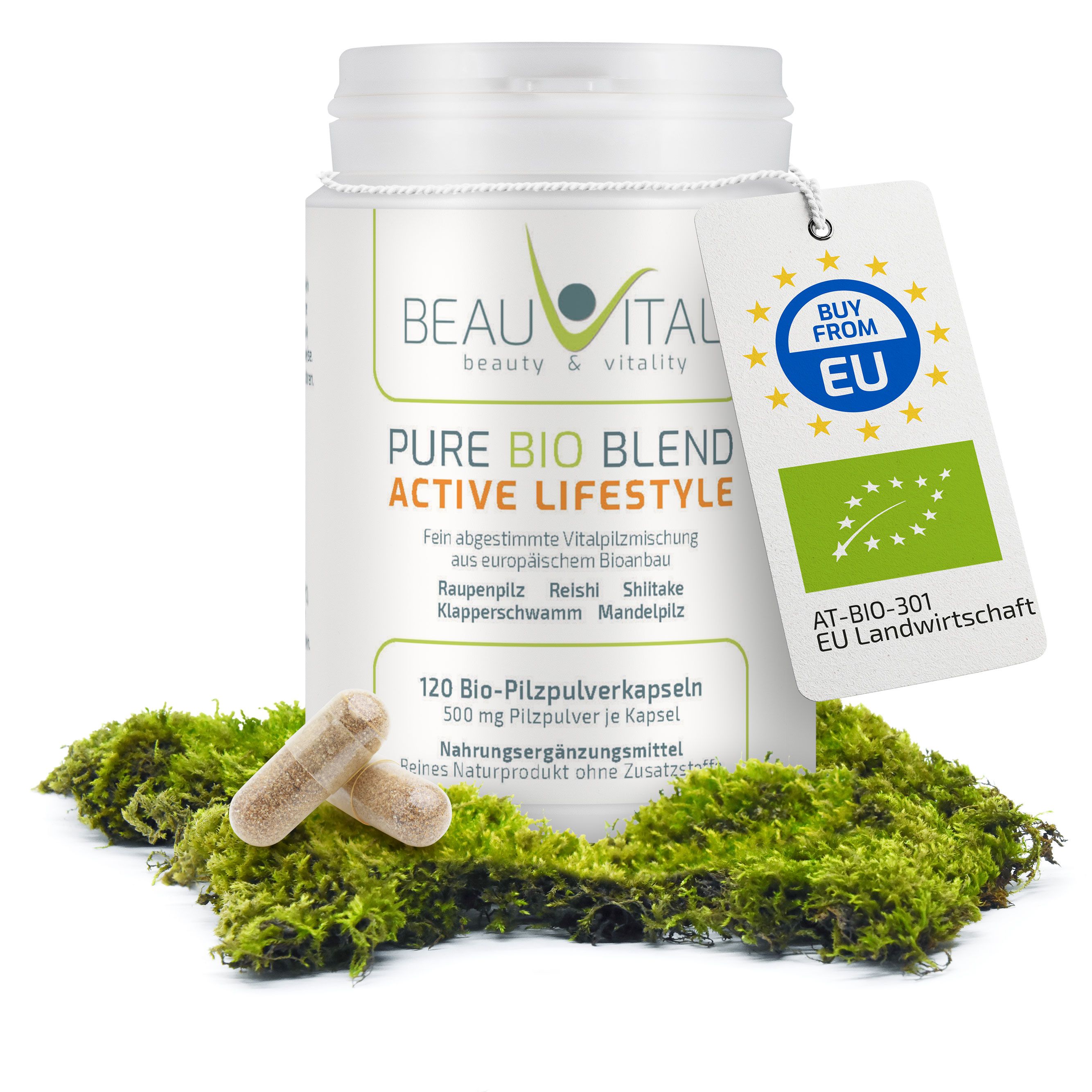 BEAUVITAL® Active Lifestyle Bio Vitalpilze Kapseln, Cordyceps Reishi Shiitake, Maitake, Agaricus EU