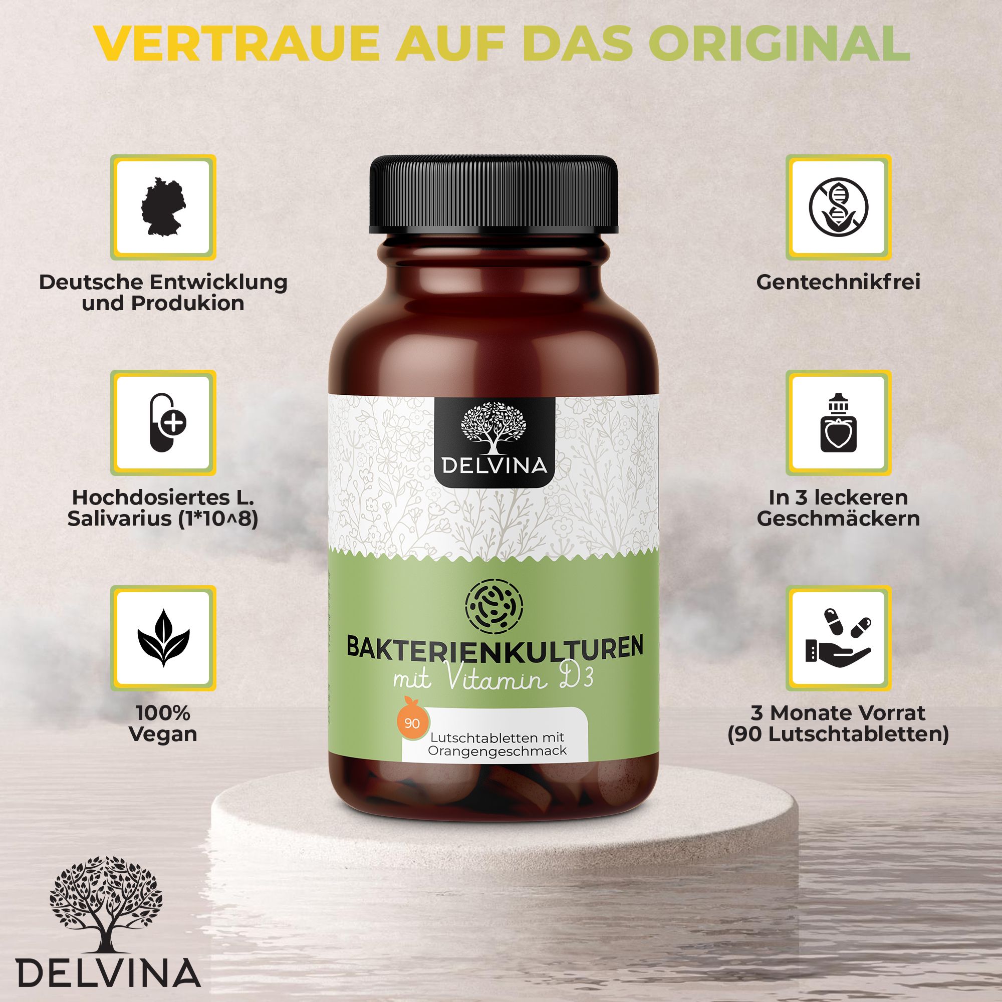 Delvina Mundflora - Lutschtabletten gegen Mundgeruch (Orangengeschmack)