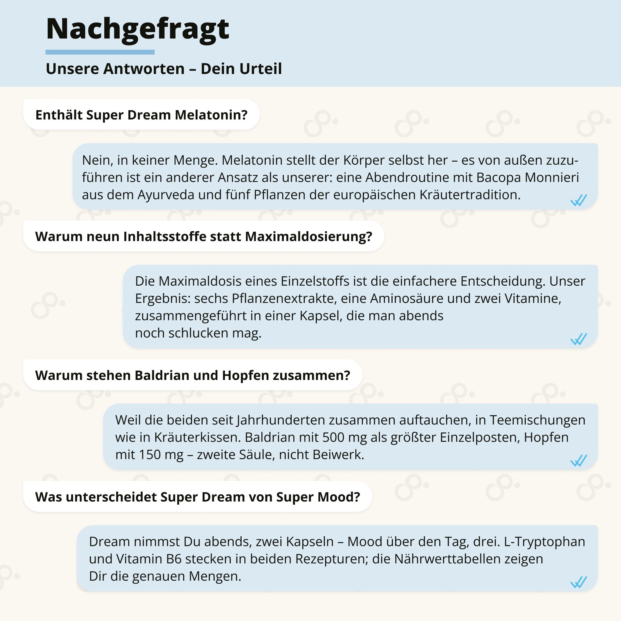 Textauszug aus FAQ: Beantwortet Fragen zu Inhaltsstoffen und Unterschieden von grenzenlos® SUPER DREAM.