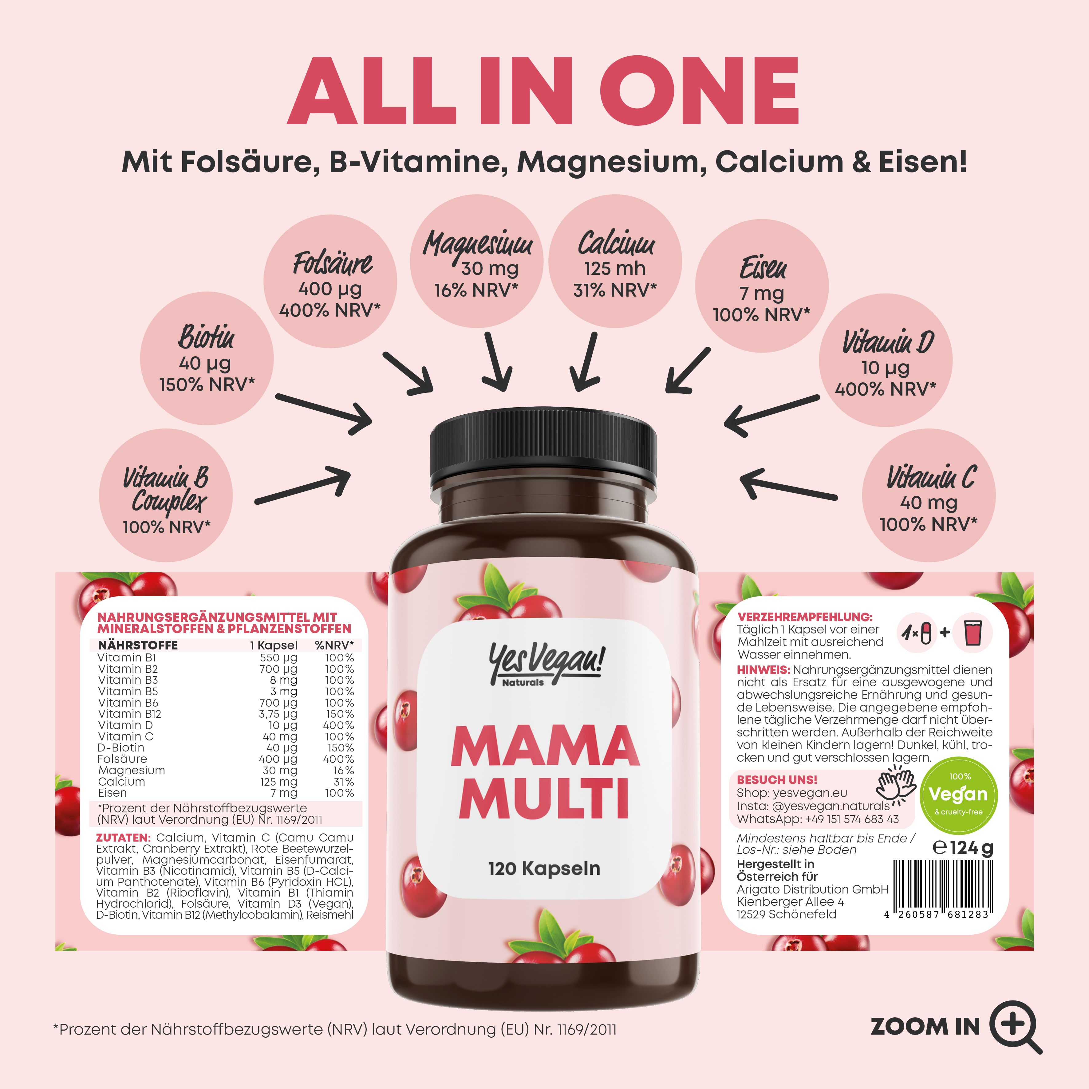 Mama Multi 3-in-1: Kinderwunsch Tabletten, Schwangerschaftsvitamine und Stillzeit Vitamine 1x120 St Kapseln