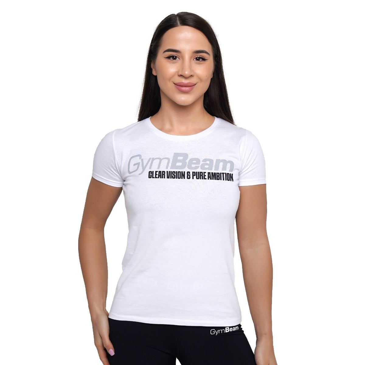 GymBeam T-Shirt Damen Slim mit Rundhalsausschnitt und Kurzarm in Weiß 1 St