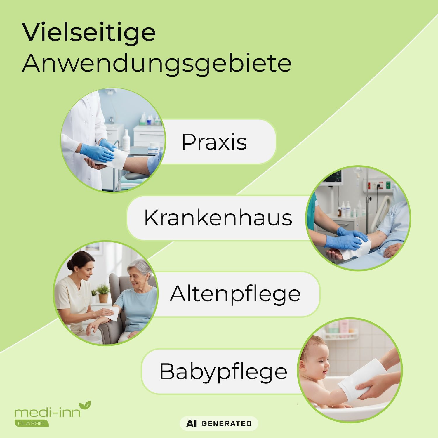 Anwendungsgebiete: Praxis, Krankenhaus, Altenpflege, Babypflege.