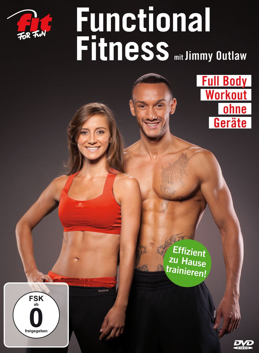 DVD "Functional Fitness" mit Jimmy Outlaw. Cover mit zwei Personen. Text: Full Body Workout ohne Geräte. FSK 0.