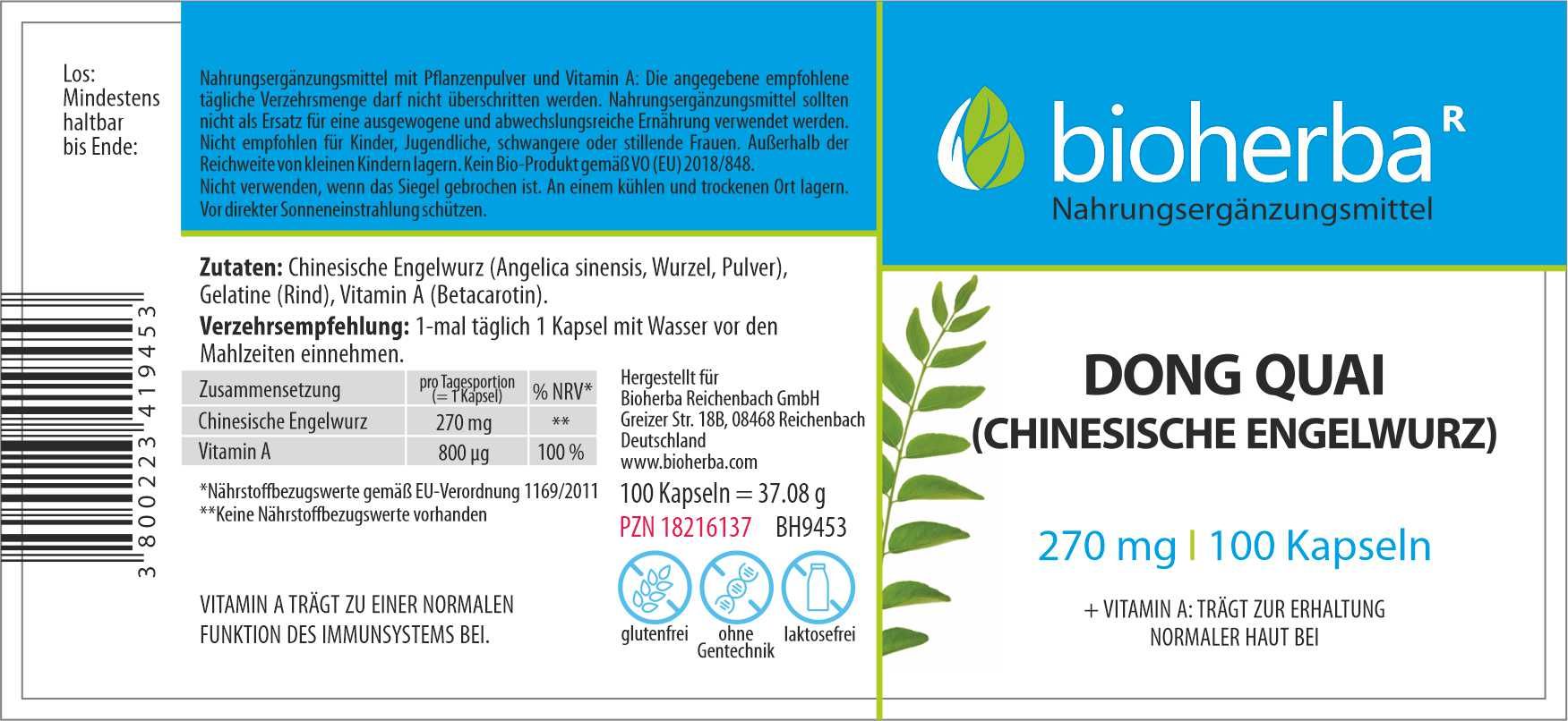 Bioherba Dong Quai (Chinesische Engelwurz) Kapseln