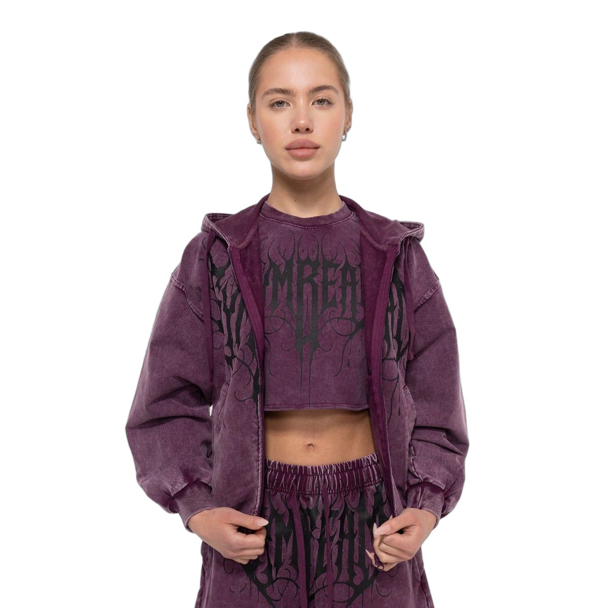 GymBeam Hoodie Damen Oversized mit Reißverschluss, Kapuze und Taschen Raisin