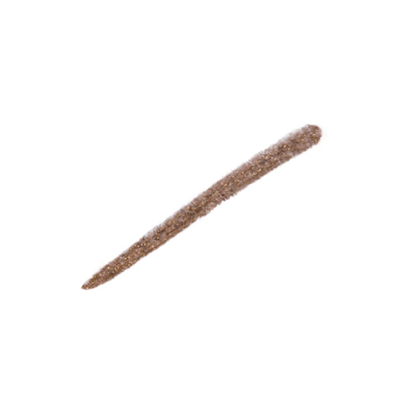 Braune Eyeliner-Mine, schräg von oben fotografiert. Die Mine ist spitz und hat eine glitzernde Textur.